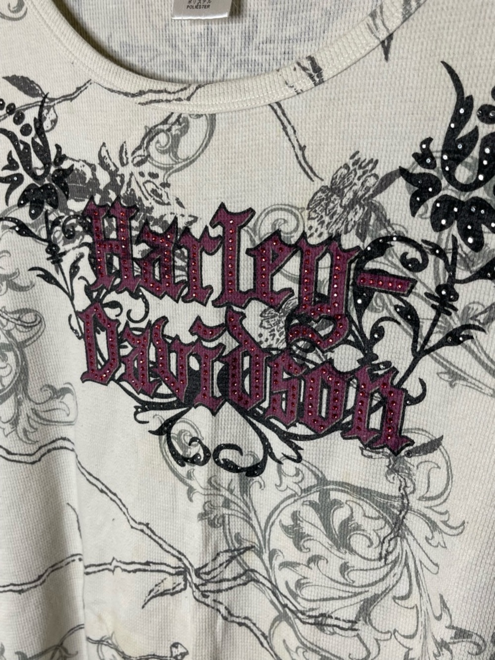 Harley-Davidson White 3/4 Sleeve Tee with Rhinestones and Wings Sz 2X - Picture 4 of 8